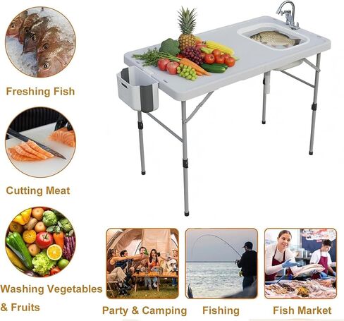 Folding Fish Cleaning Table with Foldable Sink, Portable Camping Table in Saudi Arabia