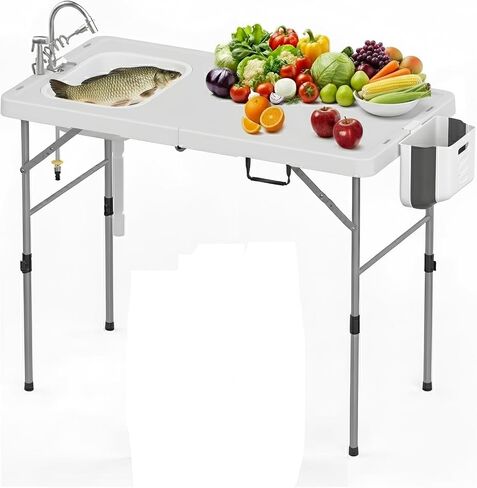 Folding Fish Cleaning Table with Foldable Sink, Portable Camping Table in Saudi Arabia