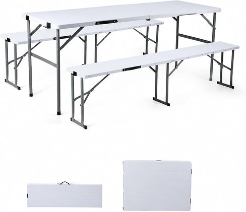 Nice C 6FT Folding Portable Picnic Table Set with 2 Benches (3 PC Black) in Saudi Arabia
