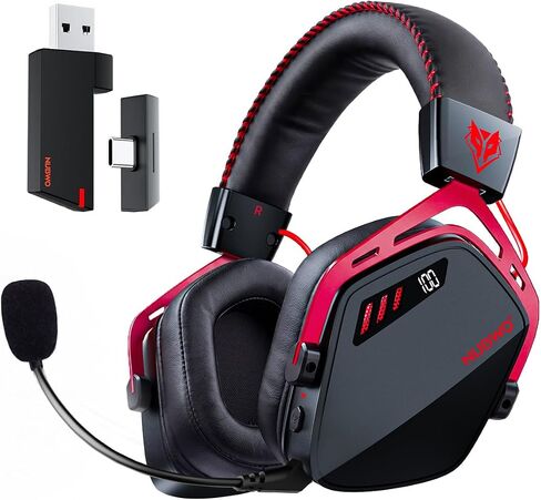 NUBWO HG08 Wireless Gaming Headset for PC - 7.1 Surround Sound with Companion App, Cardioid Mic, 100-Hr Battery, 2.4GHz Low Latency, Works on PC Mac, PS4, PS5, Smartphone - Black Red in Saudi Arabia