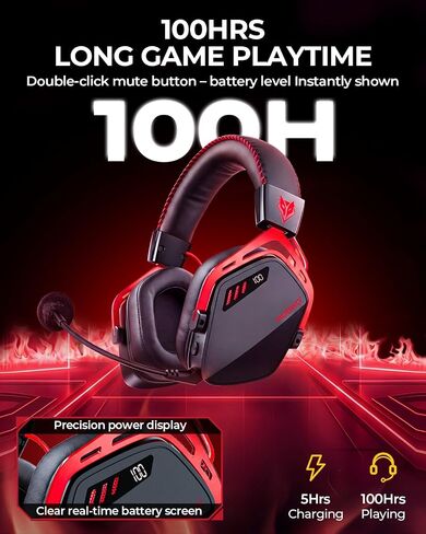 NUBWO HG08 Wireless Gaming Headset for PC - 7.1 Surround Sound with Companion App, Cardioid Mic, 100-Hr Battery, 2.4GHz Low Latency, Works on PC Mac, PS4, PS5, Smartphone - Black Red in Saudi Arabia