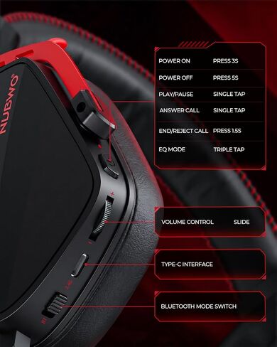 NUBWO HG08 Wireless Gaming Headset for PC - 7.1 Surround Sound with Companion App, Cardioid Mic, 100-Hr Battery, 2.4GHz Low Latency, Works on PC Mac, PS4, PS5, Smartphone - Black Red in Saudi Arabia