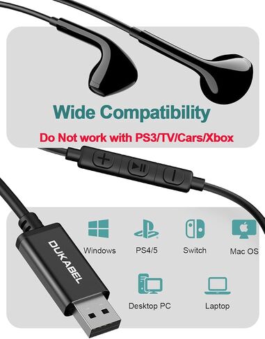 DUKABEL USB Wired Earbuds, PC Headphone with Mic for PC/ PS4/ PS5-6Feet in Saudi Arabia