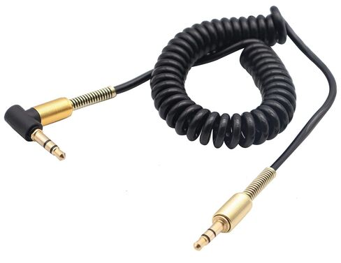 3.5mm Coiled Cable - 90 Degree Right Angle 3-Pole TRS Jack Stereo Audio Spring Aux Cable for Smartphones, Tablets and MP3 Players (1.5m) in Saudi Arabia