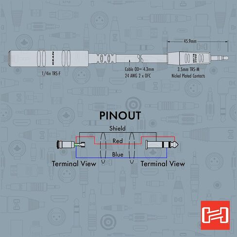 Hosa HXMS-010 Pro Headphone Adaptor Cable, REAN 3.5 Millimeters TRS to 1/4 Inches TRS, 10 Feet in Saudi Arabia