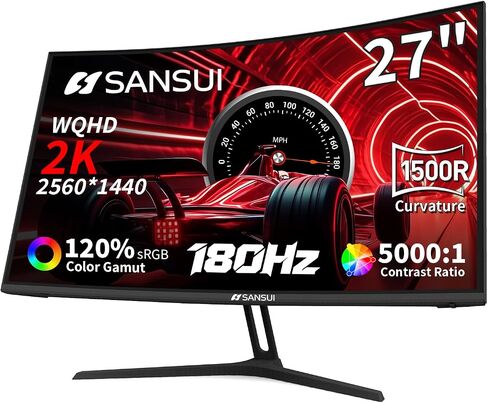 SANSUI 27 Inch Curved 240Hz Gaming Monitor FHD 1080P, 1500R Curve Computer Monitor, 130% sRGB, 4000:1 Contrast, HDR, FreeSync, MPRT 1Ms, Low Blue Light, HDMI DP Ports, Metal Stand, Cable Incl. in Saudi Arabia
