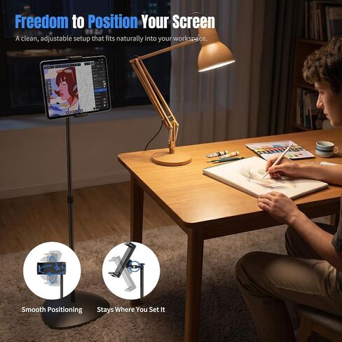 حامل أرضي للكمبيوتر اللوحي Anautin، حامل iPad على الأرض وحامل Kindle قابل للتعديل مقاس 35-64 بوصة، حامل كمبيوتر لوحي محمول مع قاعدة ثابتة لأريكة السرير وقراءة مكالمات الفيديو، قابل للدوران 360 درجة، يناسب جهاز 4.7-13 بوصة in Kuwait