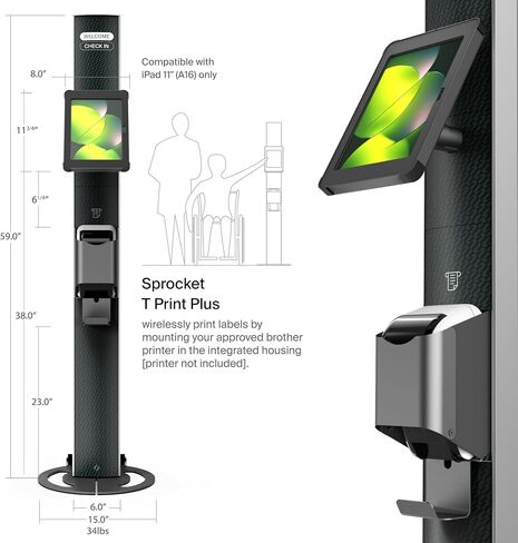 SPROCKET Premium Kiosk Stand T Print B15 - Most Advanced & Key-Locked Secure Tablet Floor Stand with Label Printer, Adjustable Mount & Ergonomic Design, Compatible with Apple iPad in Kuwait