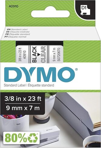 شريط ملصقات DYMO القياسي D1 53713 (طباعة سوداء على شريط أبيض، 1 بوصة عرض × 23 بوصة طول، خرطوشة واحدة)، قد تختلف العبوة in Saudi Arabia