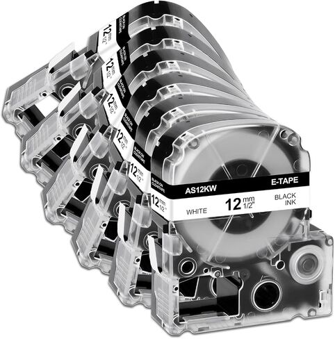 6 Pack AS12KW 12" Label Tape Compatible for LK-4WBN LC-4WBN9 SS12KW 12mm Black on White LK Label Cartridges for LabelWorks LW-300 LW-400 LW-500 LW-600P LW-K200PX Label Maker in Kuwait