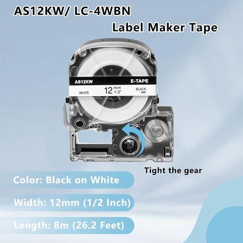 6 Pack AS12KW 12" Label Tape Compatible for LK-4WBN LC-4WBN9 SS12KW 12mm Black on White LK Label Cartridges for LabelWorks LW-300 LW-400 LW-500 LW-600P LW-K200PX Label Maker in Kuwait