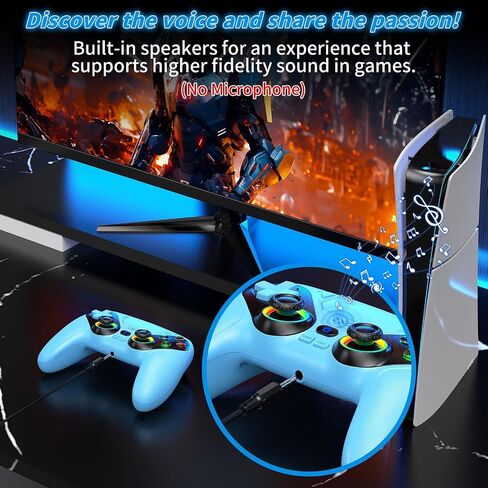 Gamrombo LED Wireless Controller for PS5, Compatible with PS5 Pro/Slim/PC, Dual Vibration, Macro/Turbo Function, 3.5mm Audio Jack, 6-Axis Motion Control Gamepad with Speaker in Saudi Arabia