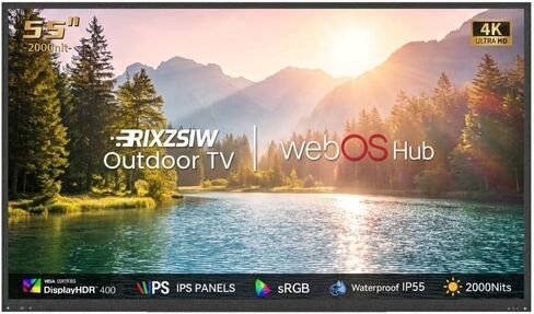 55 Inch Outdoor TV, 2000 Nits Ultra Bright 4K UHD Weatherproof Television, IP55 Waterproof Smart Outside TV with WebOS for Sunlight, Backyard, Poolside, Deck & Patio in Kuwait