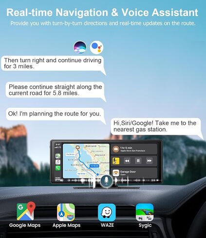 10" Wireless CarPlay Screen for Car Android Auto Portable Car Stereo Touch Screen AirPlay, Car Play, GPS Navigation, Bluetooth, Voice Control, Mirror Link in Saudi Arabia