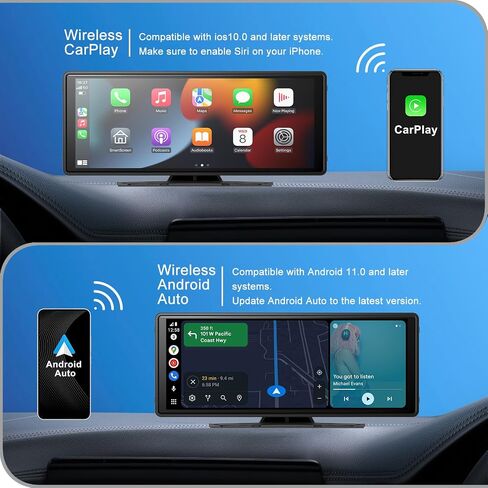 10" Wireless CarPlay Screen for Car Android Auto Portable Car Stereo Touch Screen AirPlay, Car Play, GPS Navigation, Bluetooth, Voice Control, Mirror Link in Saudi Arabia