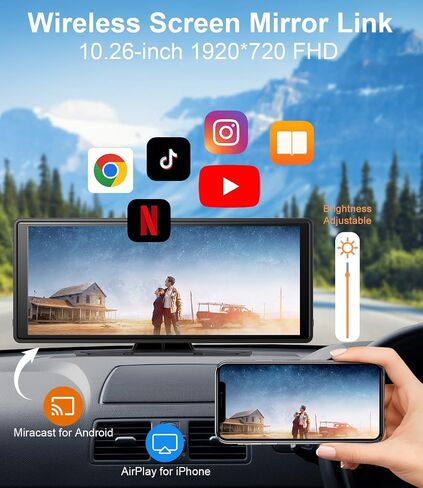 10" Wireless CarPlay Screen for Car Android Auto Portable Car Stereo Touch Screen AirPlay, Car Play, GPS Navigation, Bluetooth, Voice Control, Mirror Link in Saudi Arabia