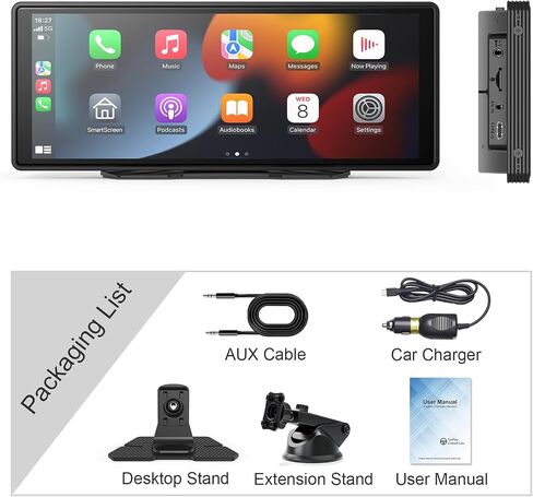 10" Wireless CarPlay Screen for Car Android Auto Portable Car Stereo Touch Screen AirPlay, Car Play, GPS Navigation, Bluetooth, Voice Control, Mirror Link in Saudi Arabia