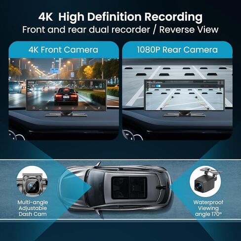 Largest 11.5 inch Wireless CarPlay Screen for Car, A-pple CarPlay & Android Auto HD Touchscreen with 4K Dash Cam/1080P Backup Camera/Navigation/Bluetooth/Voice Control/FM/Mirror Link,for All Vehicles in Saudi Arabia
