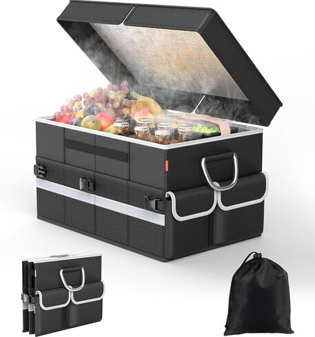 Cooler Bag – Soft Travel Cooler Holds 45 Cans, Stays Cold for 8H & Warm for 7H – Portable Car Trunk Organizer for Camping, Beach, Picnic-Black in Saudi Arabia