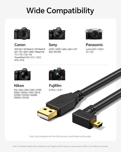 16ft USB A to Mini B Camera Transfer Cable, Right Angle for Live View in Saudi Arabia