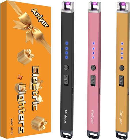 Christmas Stocking Stuffers - 3 Pack Electric Lighter, Birthday Gifts for Women Mom Men Wife Sister, Rechargeable USB Arc Long Candle Lighters for Candle Camping BBQ Black/Rose/Silver in Saudi Arabia