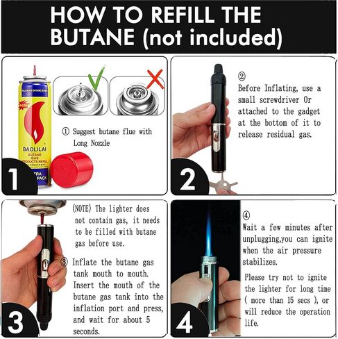 Torch Lighter,Long Lighters Refillable Butane Fuel Jet Flame Pen Torch Adjustable Windproof Lighters(Gas Not Included) (2 Pack Black) in Saudi Arabia