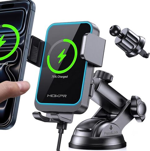 Wireless Car Charger Auto Clamping LED Car Charger Dash Windshield Air Vent in Kuwait