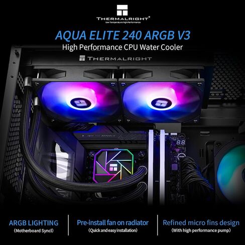 مبرد وحدة المعالجة المركزية السائل Thermalright TR Aqua Elite 240 V3، سرعة رأس مضخة AIO تصل إلى 2800 دورة في الدقيقة، TL-C12B-S V2×2 PWM Fans، لـ AMD/AM4/AM5، Intel LGA1150/1151/1200/1851/1700، مبرد وحدة المعالجة المركزية للكمبيوتر in Kuwait