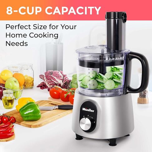 Mueller Ultra Prep Food Processor Chopper for Dicing, Slicing, Shredding, Mincing, and Pureeing, Food Chopper for Vegetables, Meat, Grains, Nuts, 8 Cup, Silver in Kuwait