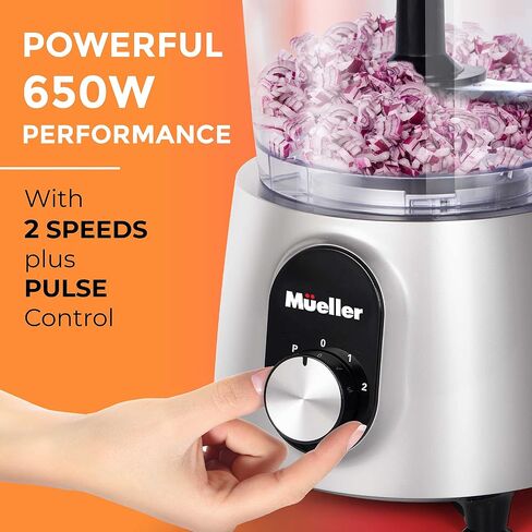 Mueller Ultra Prep Food Processor Chopper for Dicing, Slicing, Shredding, Mincing, and Pureeing, Food Chopper for Vegetables, Meat, Grains, Nuts, 8 Cup, Silver in Kuwait