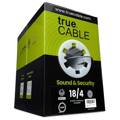 TRUE CABLE 22/4 AWG Sound & Security Speaker Wire, Unshielded Stranded Pure Copper Bulk Cable, CMR/CL3R Riser in-Wall, UL13 300V, Gray, 500ft in Kuwait