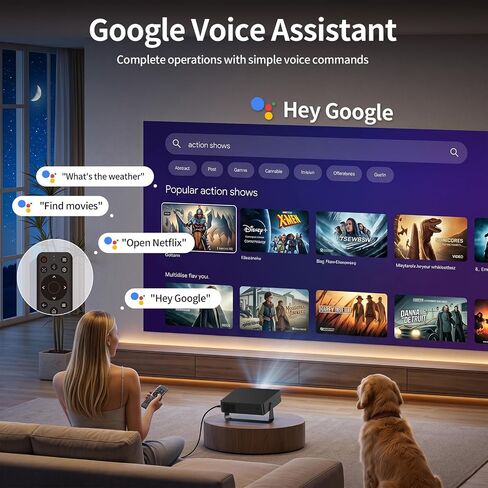 جهاز عرض مزود بتقنية WiFi وBluetooth، 【تلفزيون Google رسميًا و1080P الأصلي】جهاز عرض محمول Keystone تلقائي للسقف/المسرح المنزلي/غرفة النوم in Kuwait