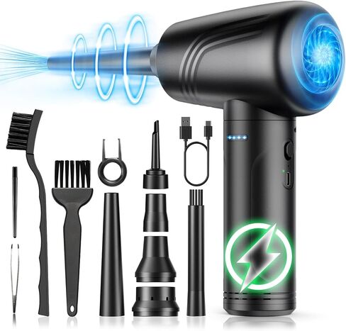 Compressed Air Duster, BANKKY 11-in-1 Cordless Keyboard Cleaner for Office, 120000RPM Electric Air Duster for Computer, Conditioner, etc (Black+Silver) in Kuwait