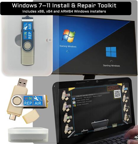 إصلاح محرك أقراص فلاش USB القابل للتمهيد وإعادة تثبيته 5 في 1 - إصلاح Windows 11 أو استعادته أو إعادة تثبيته (amd64 +arm64) / 10/7 - يتضمن أدوات PE وحزمة برامج التشغيل ومكافحة الفيروسات واستعادة البيانات وإعادة تعيين كلمة المرور in Kuwait
