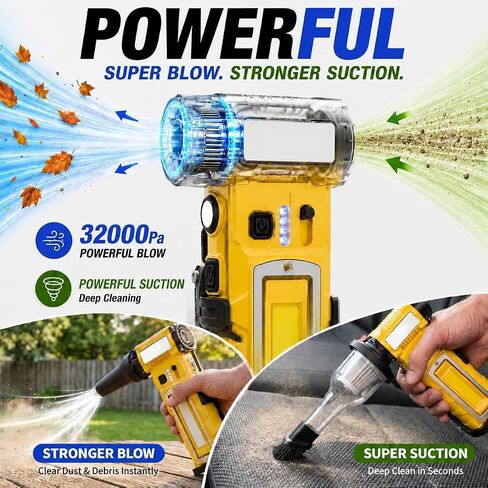 Compressed Air Duster,7-in-1 Electric Mini Dust Blower with LED Light, 2 Battery 8000mAh 300000RPM Rechargeable Air Duster for PC Keyboard Computer Car Vents Electronics Cleaner Home and Outdoor in Saudi Arabia