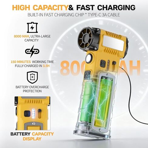 Compressed Air Duster,7-in-1 Electric Mini Dust Blower with LED Light, 2 Battery 8000mAh 300000RPM Rechargeable Air Duster for PC Keyboard Computer Car Vents Electronics Cleaner Home and Outdoor in Saudi Arabia