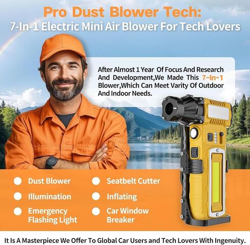 Compressed Air Duster,7-in-1 Electric Mini Dust Blower with LED Light, 2 Battery 8000mAh 300000RPM Rechargeable Air Duster for PC Keyboard Computer Car Vents Electronics Cleaner Home and Outdoor in Saudi Arabia