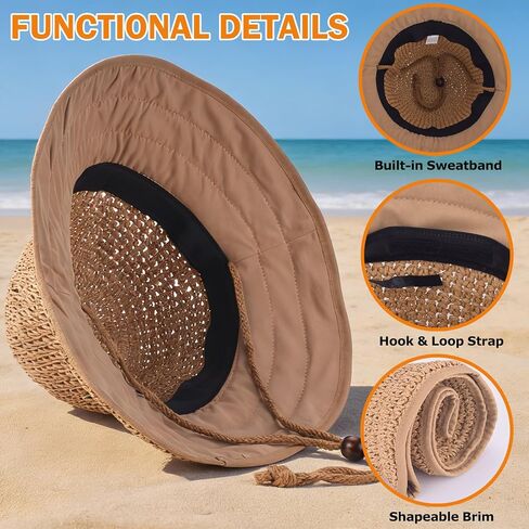 Women's Straw Sun Hat, Wide Brim Packable Bucket Hat for Summer Beach in Kuwait