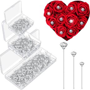 Yuxung 600 Pcs Bouquet Pins for Flowers Straight Pins Diamond Pins for Flower Bouquet Crystal Corsage Pins Flower Boutonnier Pins for Wedding Bridal Hair Accessories Jewelry DIY (1.5/2/2.5 Inch)
