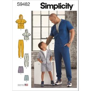 Simplicity Men's and Kid's Tracksuit Sewing Pattern Kit, Code S9482, Sizes Child XS - L/Adult XS - XL, Multicolor
