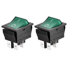 Heschen Rocker Switch ON-Off DPST 4 Terminals Green Light 16A 250VAC 2Pack