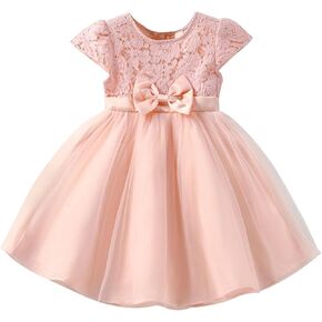 Little Girls' Dress Summer Tulle Bowknot Flower Lace Pageant Party Gown Princess Wedding Toddler Baby Girls Dresses