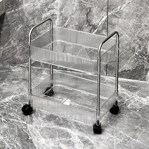 عربة من الأكريليك الشفاف بطبقتين مع إطار وعجلات من الفولاذ المقاوم للصدأ، منظمة غرفة الغسيل الشفافة، وحدة رفوف متنقلة متعددة الوظائف، عربة أدوات متدحرجة لغرفة المعيشة في المكتب in Kuwait