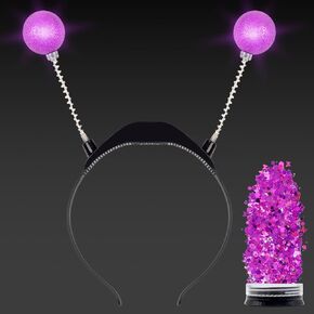 Funcredible Light Up Alien Headbands and Glitter - Purple Martian Light Up Alien Antenna Headband - Space Costume Accessories - Sparkly Alien Costume
