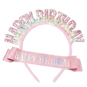 Chanaco Happy Birthday Headband for Women, Glitter Rainbow Tassel Birthday Crown for Girls, Birthday Party Decorations for Toddler, Birthday Tiara Hair Accessory for Kids, Sweet Birthday Gifts