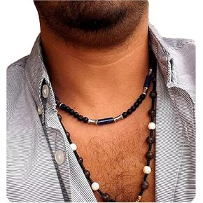 Lapis necklace - Surfer necklace - Real lava and Lapis gems - Men Necklace - Gift for men - Unisex necklace - Men jewelry in Saudi Arabia