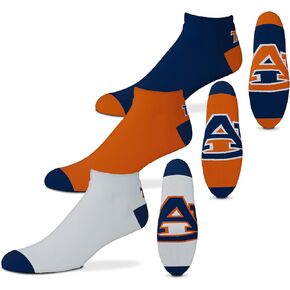 For Bare Feet NCAA Mens Money Ankle Socks-3 Pack-Auburn, Large (10-13)