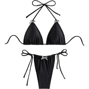 SOLY HUX Women's Bikini Sets High Waisted Two Piece Swimsuits Sexy Bowknot Tie Side Triangle Halter Bathing Suits