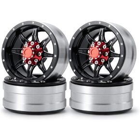 Alloy 1.9" Beadlock Wheels Rims for 1/10 AXIAL SCX10 SCX10 III CC01 D90 Truck Rc Car, 4Pcs (Black & Red)
