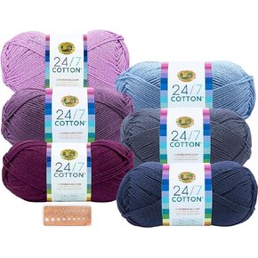 Lion Brand Yarn - 24/7 Cotton - 6 Skein Assortment (Lilac Blue)